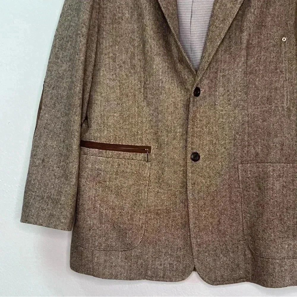 Tommy Bahama Brown Wool Blend Herringbone Tweed Blazer Elbow Patches Sz‎ L
